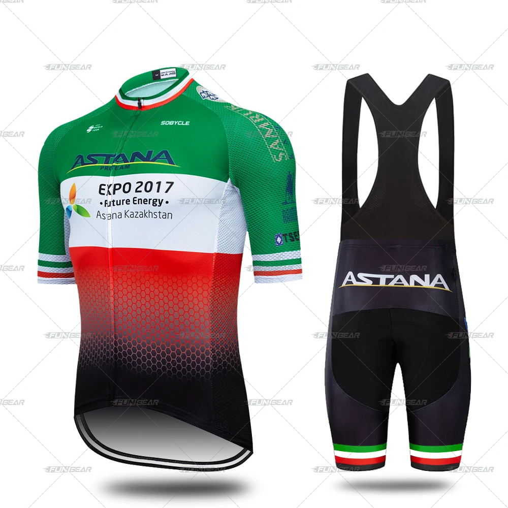 BibCyclingSet Astana Pro Team Bike Jersey Set Cycling Clothing Triathlon Man Bicycle Summer Cycling Jerseys Gel Pad Racing Bike Shorts Kit - Цвет: BibCyclingSet