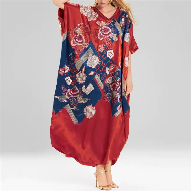 Женское платье с V образным вырезом красное пляжное рукавами летучая мышь и