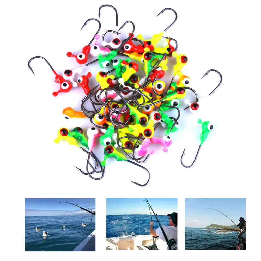 

Fishing Hooks Barbed Fish Lures Explosive Lead Head Hooks Sickle Jig Heads Mixed Color For Fishing 1.8g 50PCS Lure Fishing Hooks