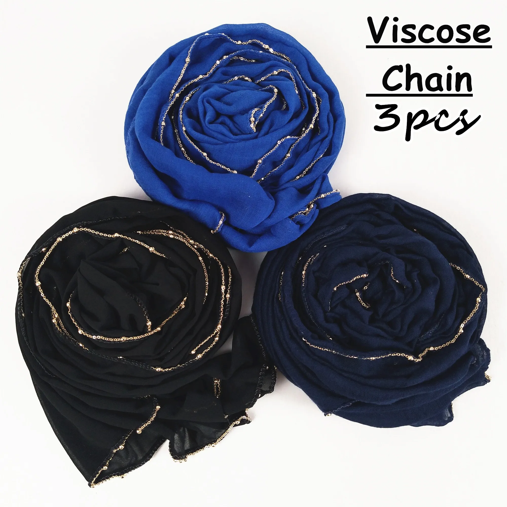 M34 3 шт. Высококачественная золотая цепочка вискоза хиджаб шарф Женская шаль