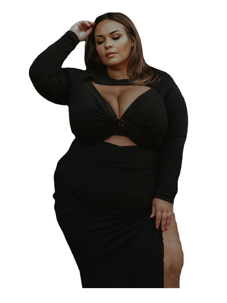 

Bodycon Dresses for Women V Neck Long Sleeve Top Dress with Split Elegant Plus Size Sexy Party Dress Wholesale Bulk Dropshipping
