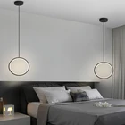 Современная круглая Подвесная лампа для кровати, простой светодиодный длинный провод в скандинавском стиле, подвесное освещение для гостиной, 20 Вт, черного и белого цвета