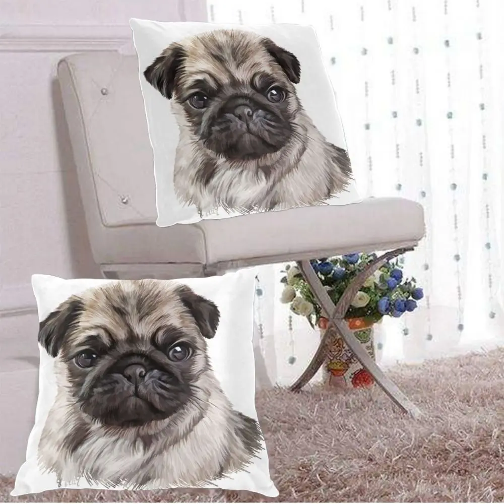 

Puppy Pug Portrait Painting Pillowcase Comfortable Pillow Cover Pillowcase For Bed Throw Pillow Covers