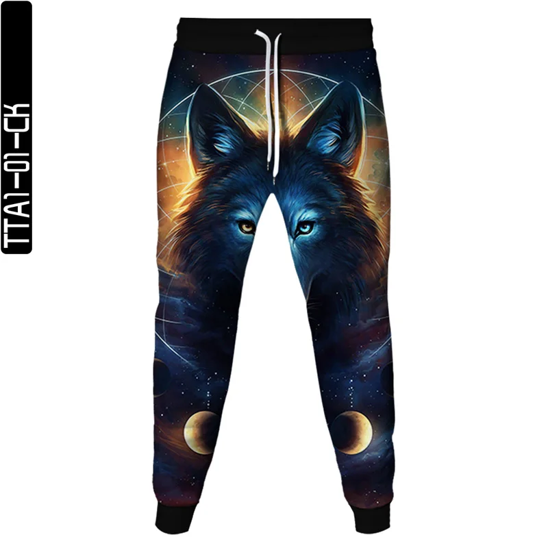 

Spring and summer new wolf print casual loose jogging sweatpants fun 3D pants men's hip-hop punk street style S-6XL quick-drying
