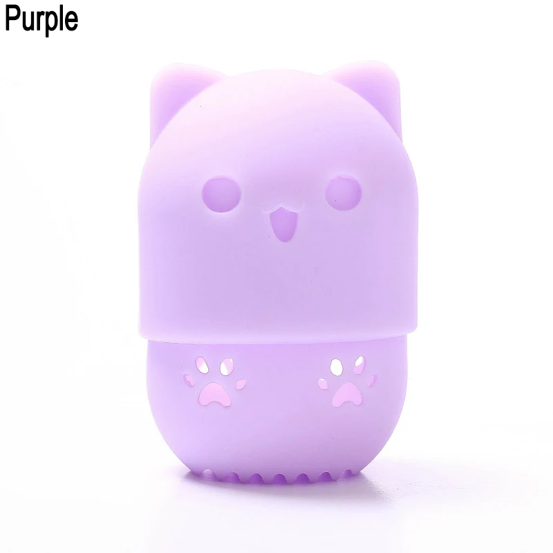 purple 1 шт. в форме кота силиконовый держатель спонжа для макияжа питьевая Косметическая пуховка капсула чехол для переноски красота Подставка для губки инструменты для макияжа - Цвет: purple
