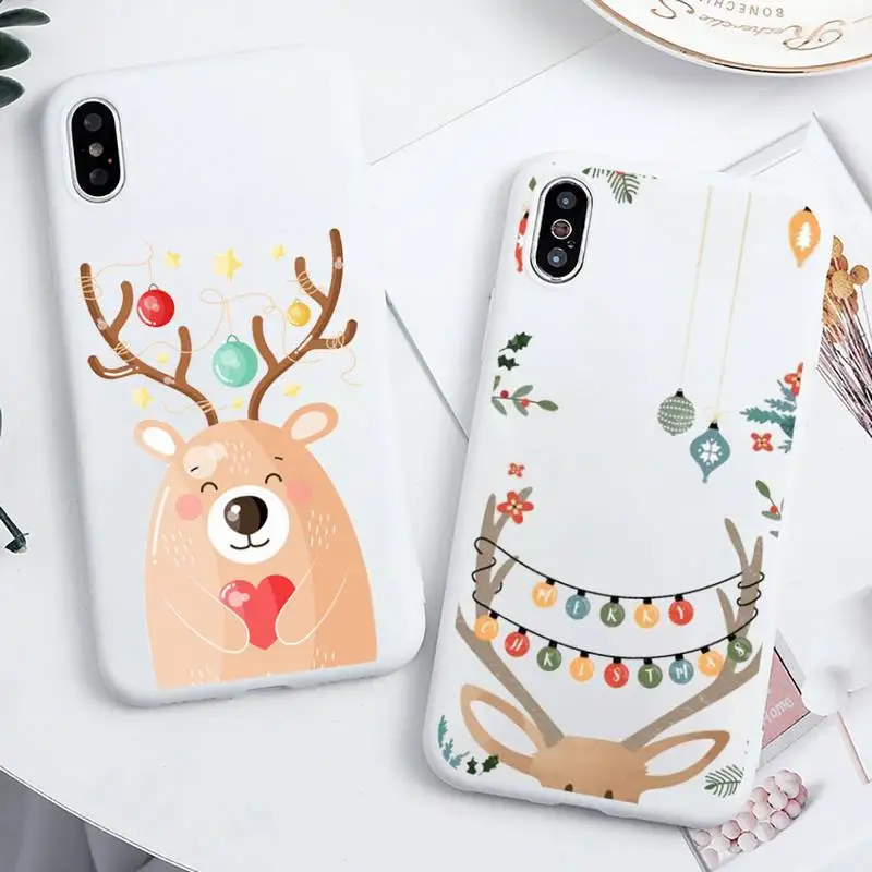 

Merry christmas cartoon Elk Phone Case Candy Color for iPhone 6 7 8 11 12 13 s mini pro X XS XR MAX Plus