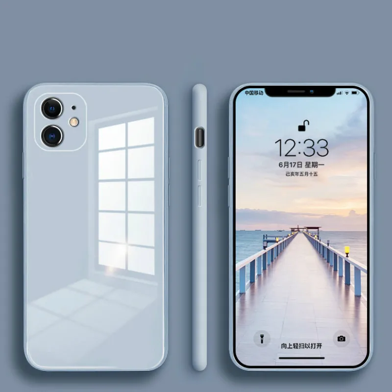 For iPhone 11 12 Pro Max Mini XR XS X 8 7 6 6S Plus SE 2 2020 Case Liquid Square Tempered Glass Shockproof Soft Frame Back Cover | Мобильные