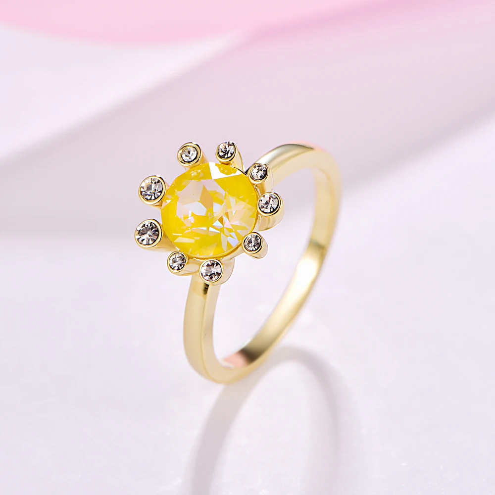 Кристаллы от Swarovski Glod цветные кольца Цветы для женщин элегантное кольцо Новая мода Роскошные женские кольца Свадебные украшения