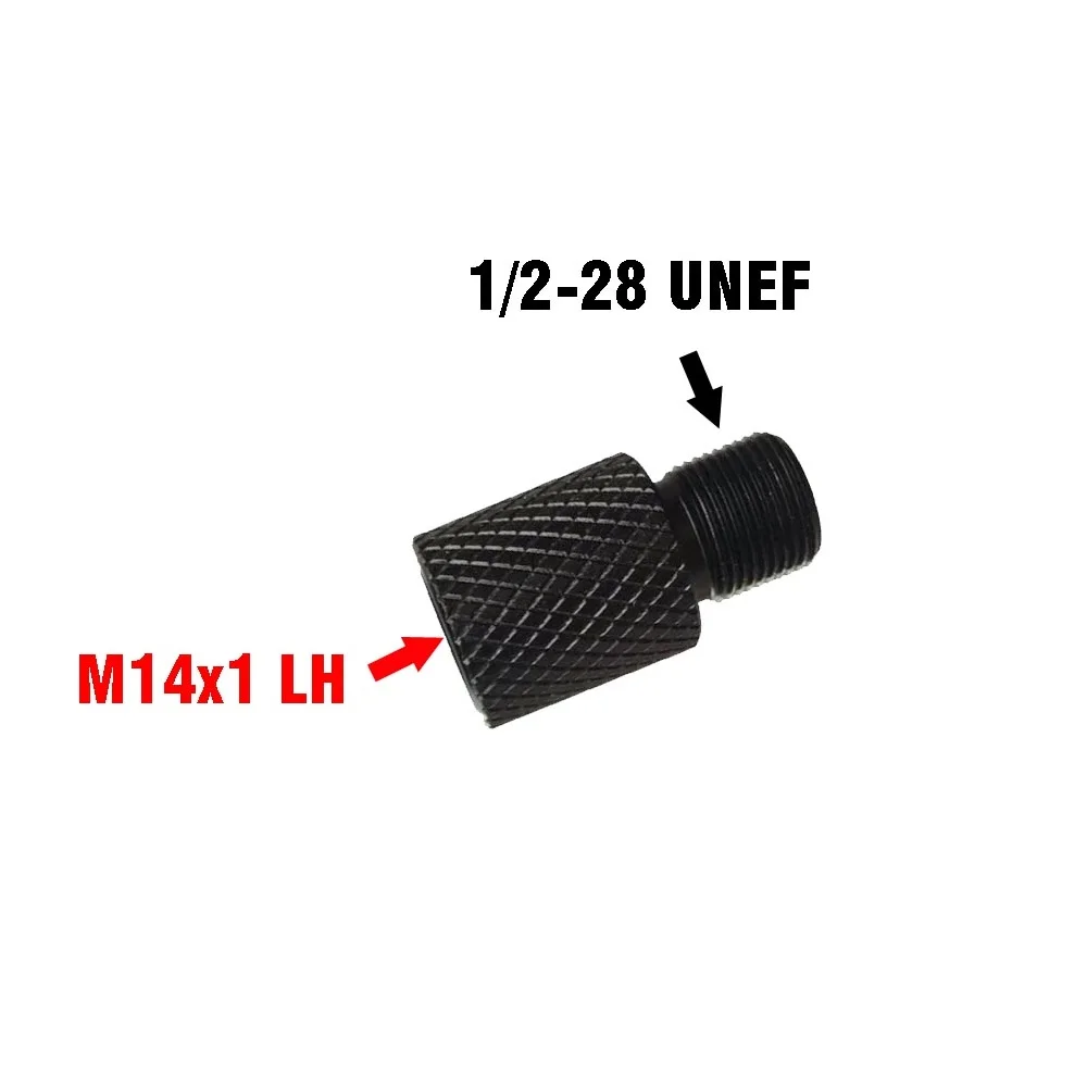 Бочонковый адаптер с резьбой женского типа M14x1 LH на мужской тип 1/2-28 UNEF или UNF.