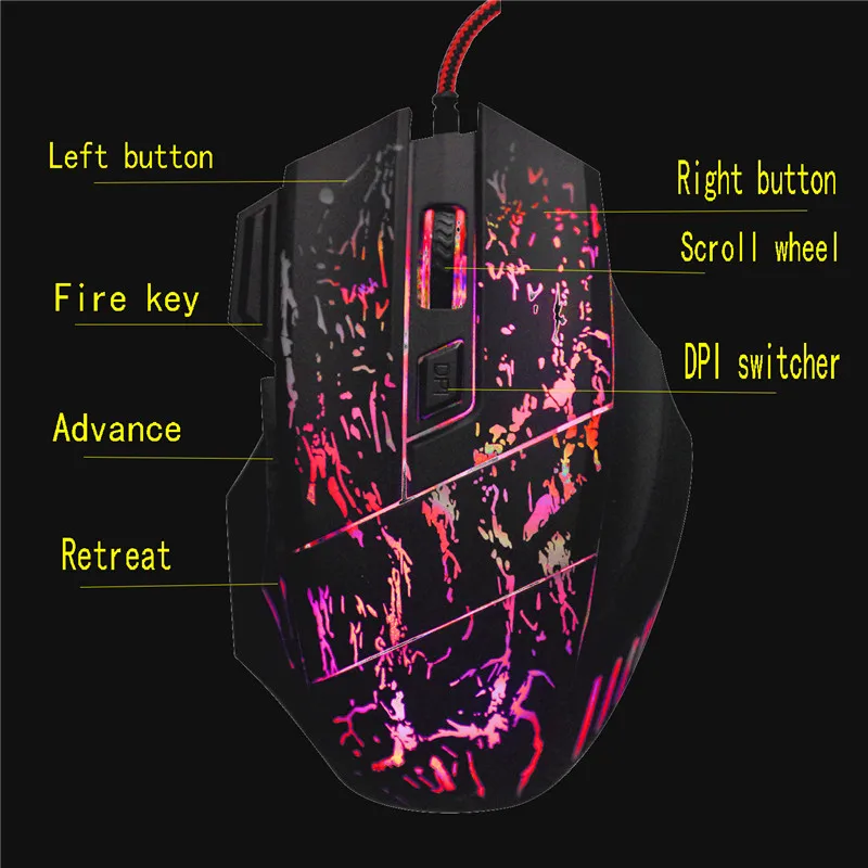 Компьютерная настольная игровая мышь Souris цветная мышка с подсветкой USB Проводная