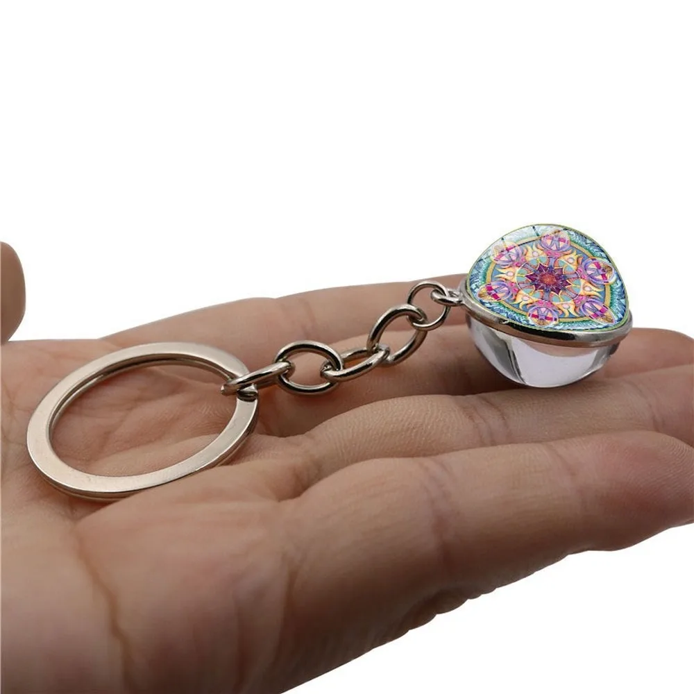 Keychain Retro Fashion Creative Mandala Time Gem Double-sided Glass Ball Keyring Key chain Jewelry Pendant Gifts For Men | Украшения и