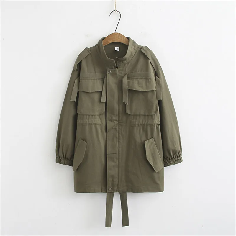 Windbreaker Female 2020 Spring Autumn Long Jacket Ladies BF Casual Loose Tooling Outerwear Black Green Plus Size 4XL Coat | Женская