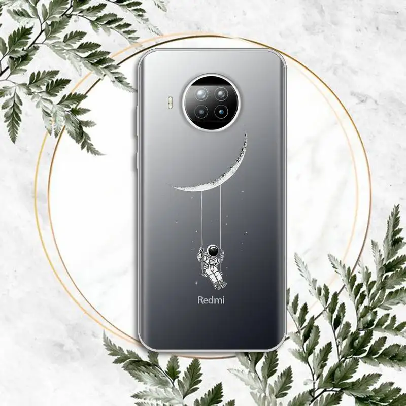 

Black White Moon Stars Space Astronaut Phone Case Transparent for Xiaomi Redmi note 10 t 8 9 pro lite 11
