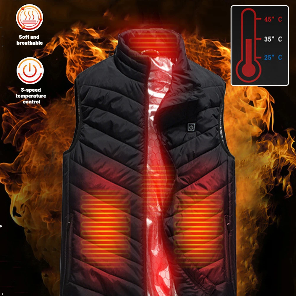 

4 Areas Heated Vest Men Outdoor Jacket USB Winter Electrical Heated Jacket Outdoor Fishing Hunting Waistcoat Hiking Vest S-6XL