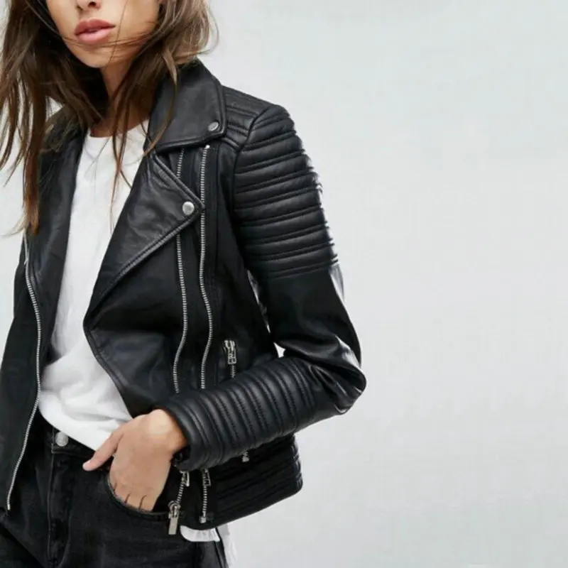 

New Fashion Women Autumn Winter Motorcycle Faux Leather Jackets Ladies Long Sleeve Biker PU Punk Streetwear Black Coats