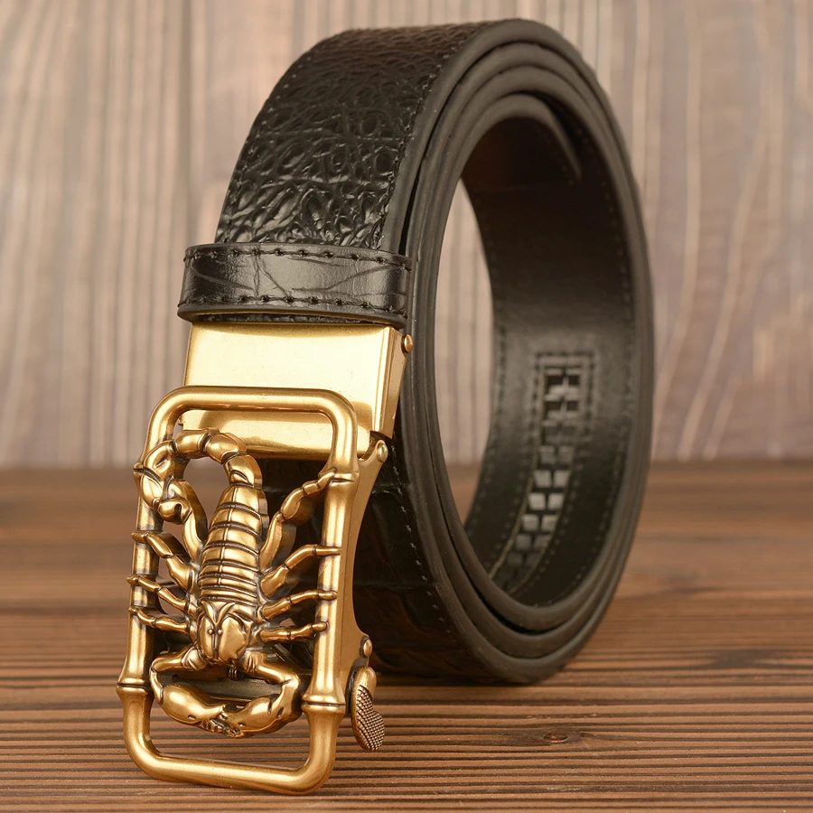 

Crocodile Pattern Genuine Leather Men's Belt 3.5cm New Luxury Brand Scorpion Automatic Buckle Cowskin Belts for Men Ceinture