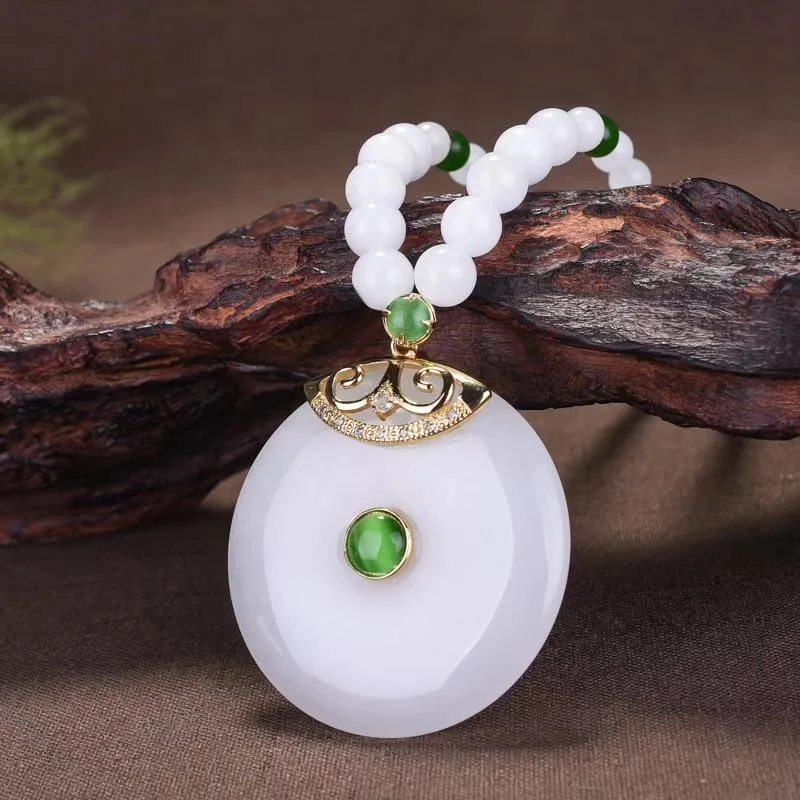 Xinjiang Золотой Шелковый нефритовый белый свитер цепочка ожерелье нефрит женские