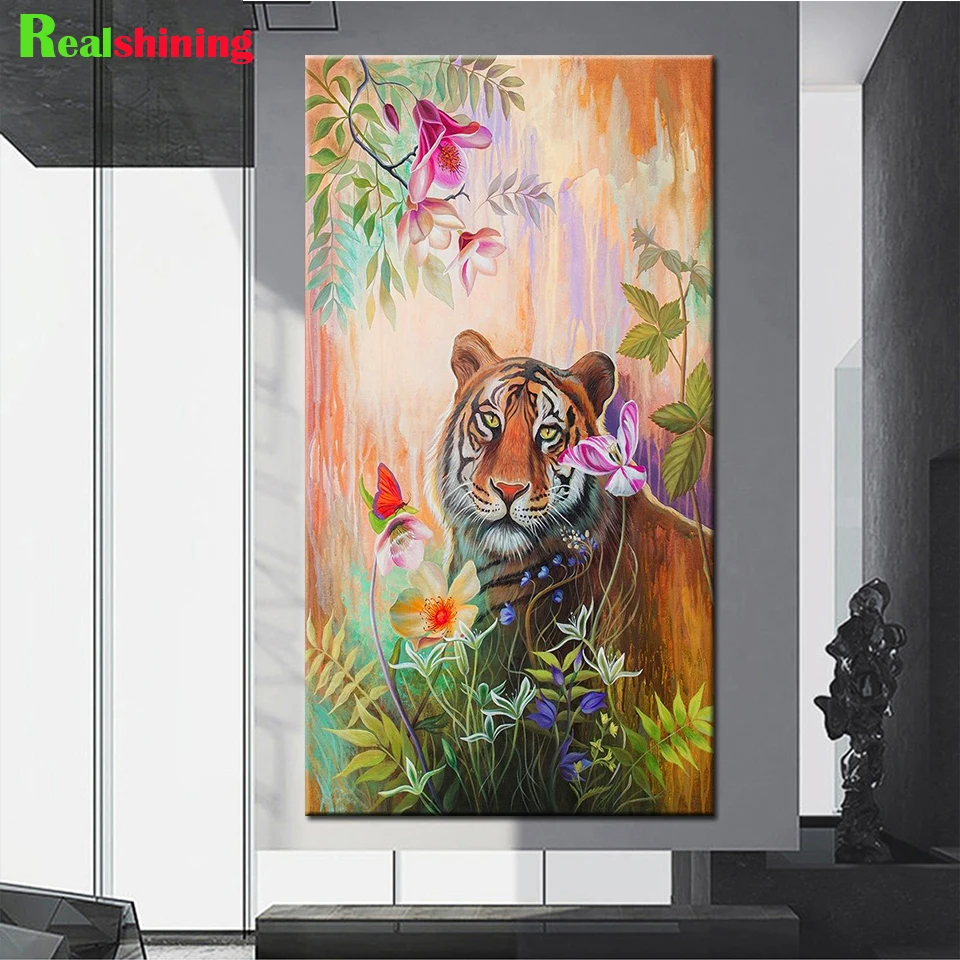 

Камни в форме ромба круглый Алмазная мозаика Тигр цветы настенное искусство Алмазная вышивка 5D картина из хрусталя и алмазов инкрустирован...