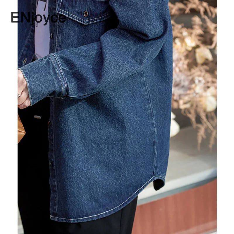 

Woman Jean Blouse 2021 Spring Vintage Blue Denim Shirts Korean Boyfriend Style Fashion Oversized Long Sleeve Casual Clothes Tops