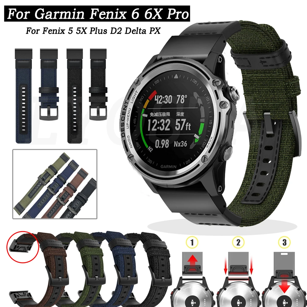 Ремешок брезентовый для смарт-часов Garmin Fenix 5 5X Plus 6 6X Pro 935 3HR D2 7 7X 26 дюймов 22 мм |