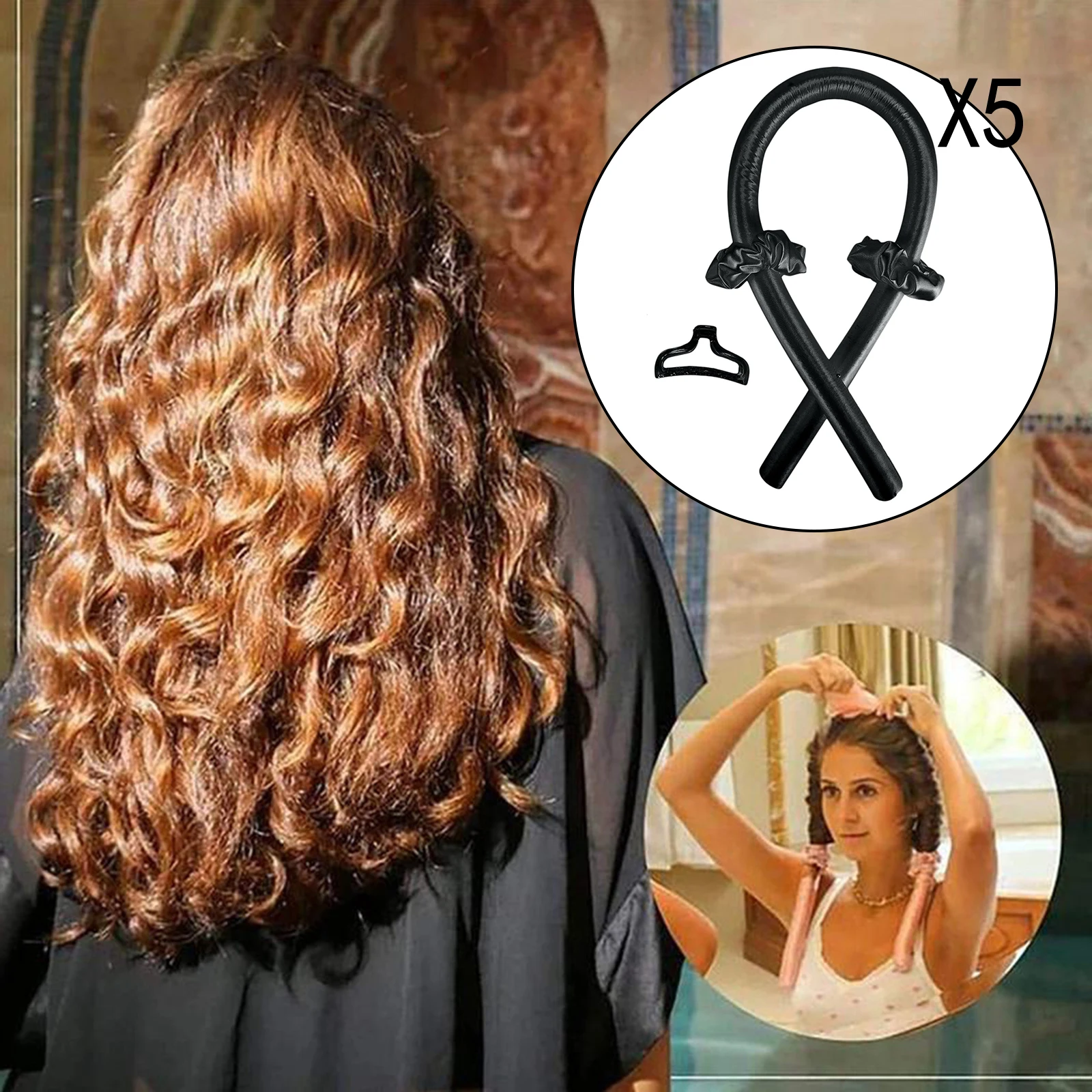 

5x спальный Heatless щипцы стержень лента для волос локоны ленты бигуди инструменты черного цвета без нагревательный ролик шелк бигуди для воло...