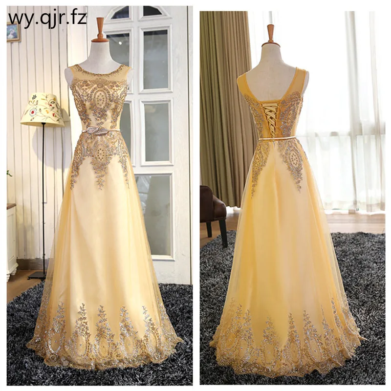 HJZY 90 # Золотые Платья для подружек невесты платье с длинной лентой Свадебная