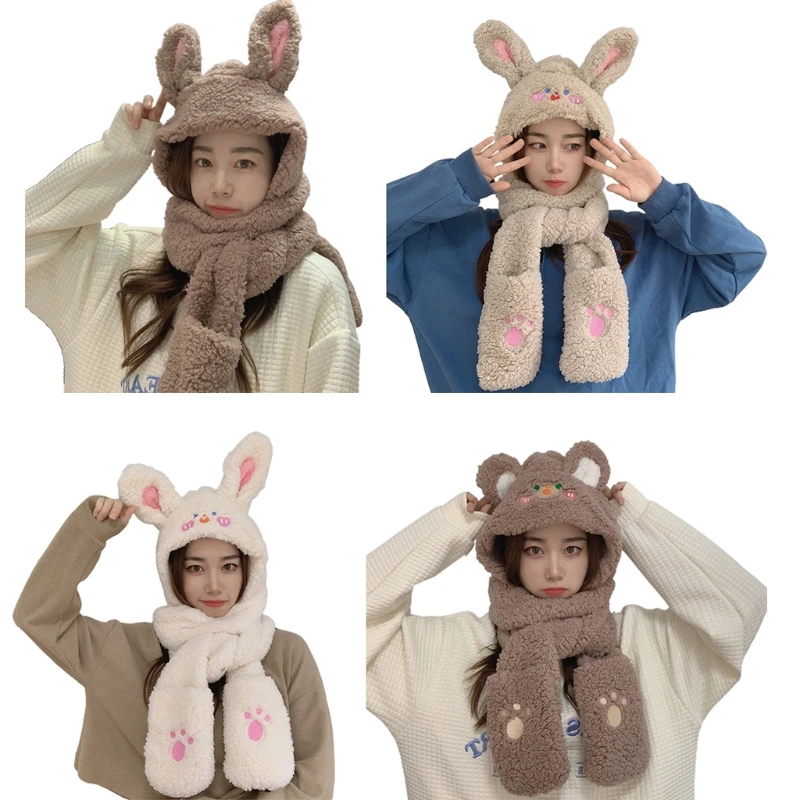 

Милая шапка бини шапка кролик/Медведь шарф перчатки зимние универсальные для женщин и девочек G5AE