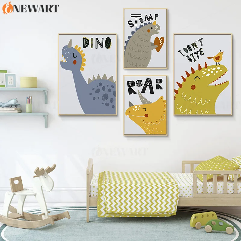 Мультфильм Динозавр Печать холст Картина дети спальня украшения милые животные