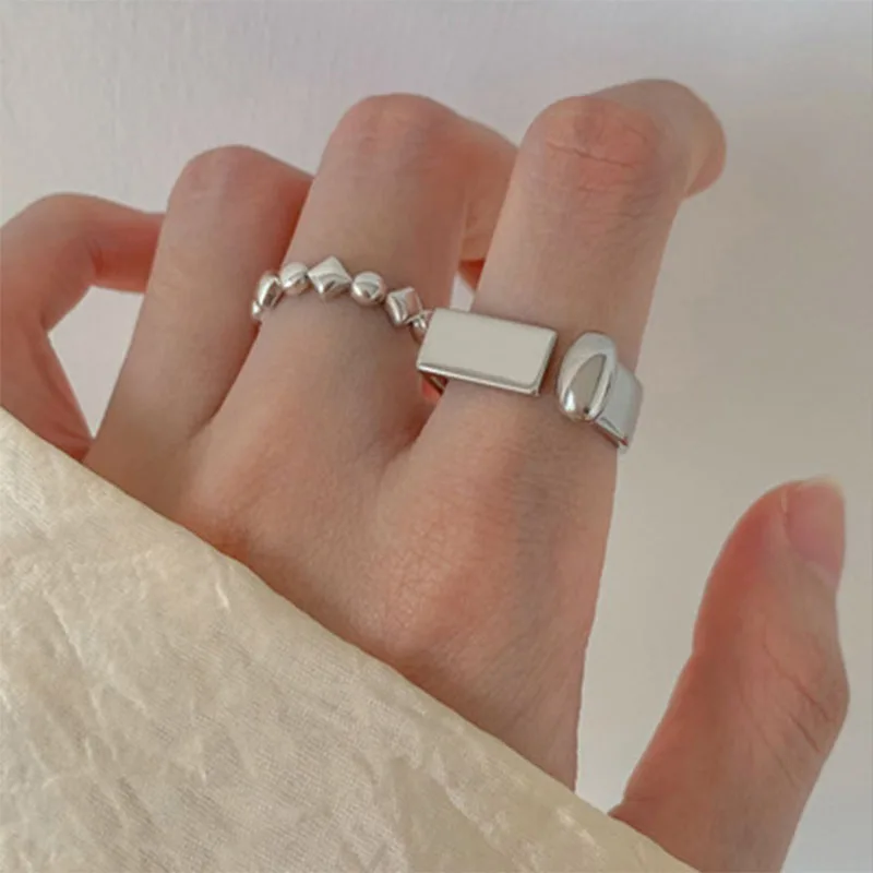 

PANJBJ Hot Selling Geometric Asymmetric Ring Female Fashion Retro Simple Open Trend Unique Design Party