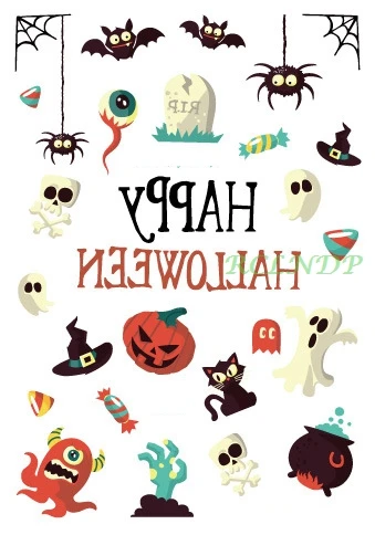 

Waterproof Temporary Tattoo Sticker Halloween Skull Cats Pumpkin Ghost Tatto Stickers Flash Tatoo Fake Tattoos for Kids Child 7