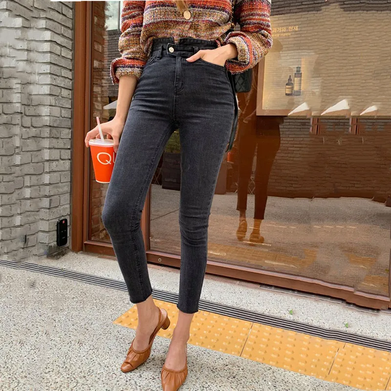 Брюки-карандаш женские зауженные из денима модный дизайн в Корейском стиле