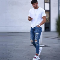 2021 autumn and winter new style foreign trade mens jeans ripped feet pants mens denim trousers