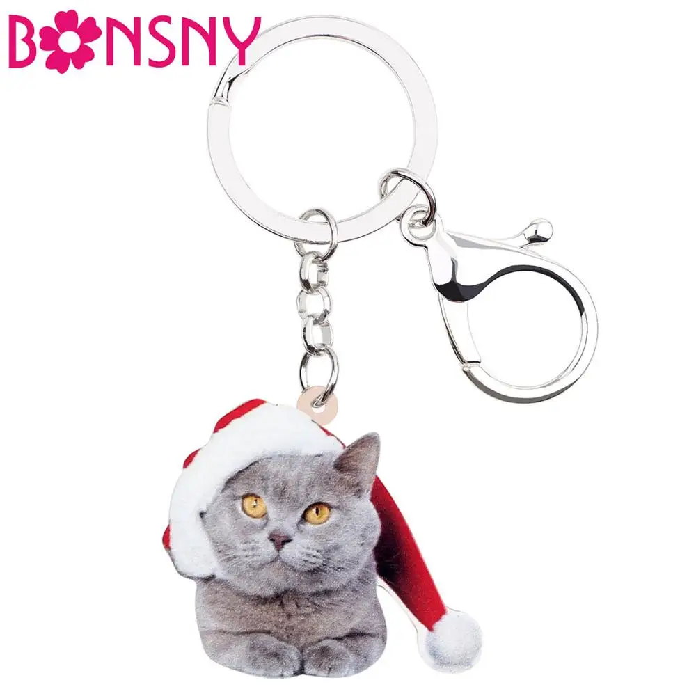 Bonsny акриловые рождественские брелки для ключей с котенком кошкой сумкой