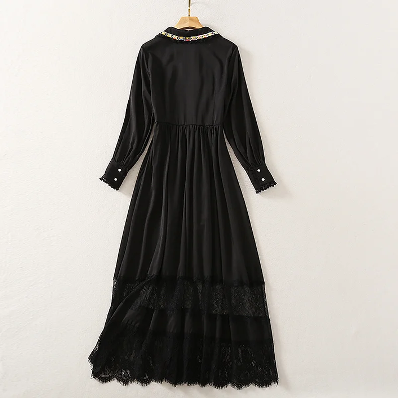 

HIGH QUALITY Newest 2021 Designer Fashion Women's Long Sleeve Peter Pan Collar Long Dress