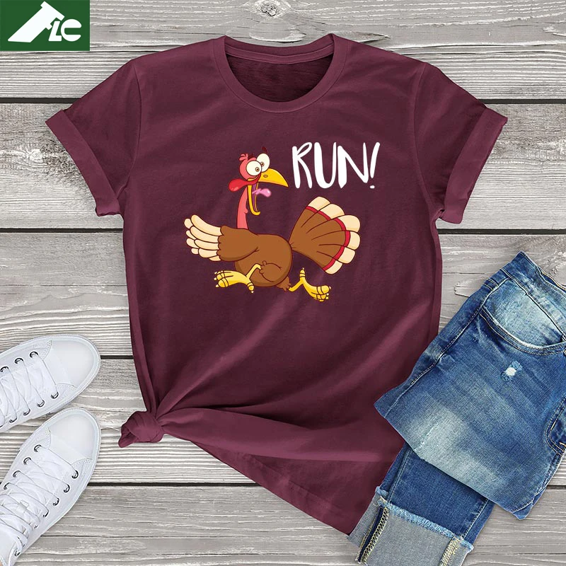 

Funny Thanksgiving Day Is Coming Turkey Run Shirt Women Clothing Graphic Women T Shirts 90s Mens Tops Thanksgiving Day Gifts
