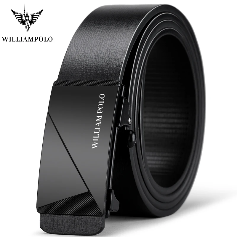 Black Color 18171P Мужские роскошные ремни от бренда WilliamPOLO с металлической автоматической пряжкой, мужской ремень из натуральной кожи, модный ремень из воловьей кожи высокого качества - Цвет: Black Color 18171P