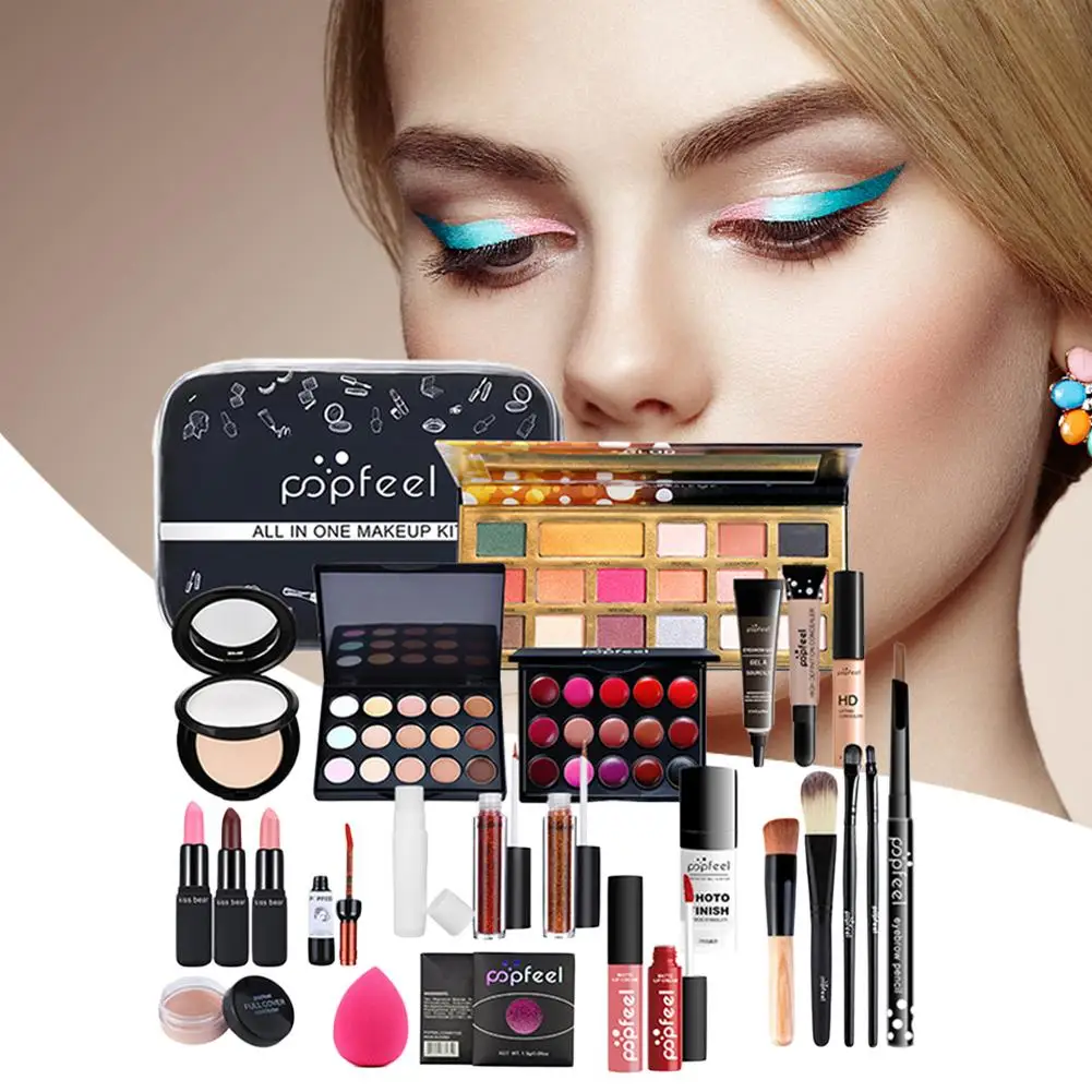 

30PCS/Set Make Up Sets Cosmetics Kit Eyeshadow Lipstick Eyebrow Pencil Lip Gloss Makeup Brush Powder Puff With Makeup Bag