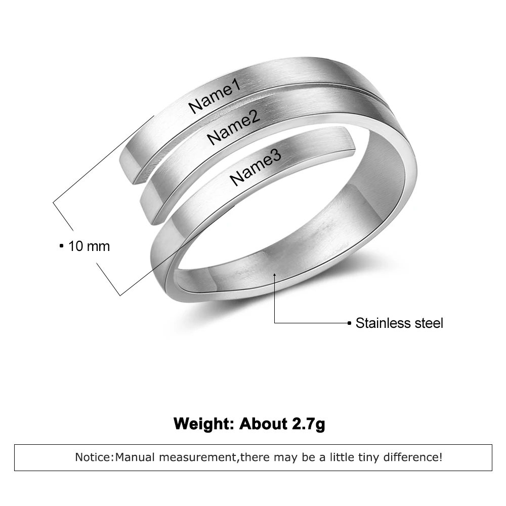 Персонализированные кольца из нержавеющей стали с гравировкой имени спиральные