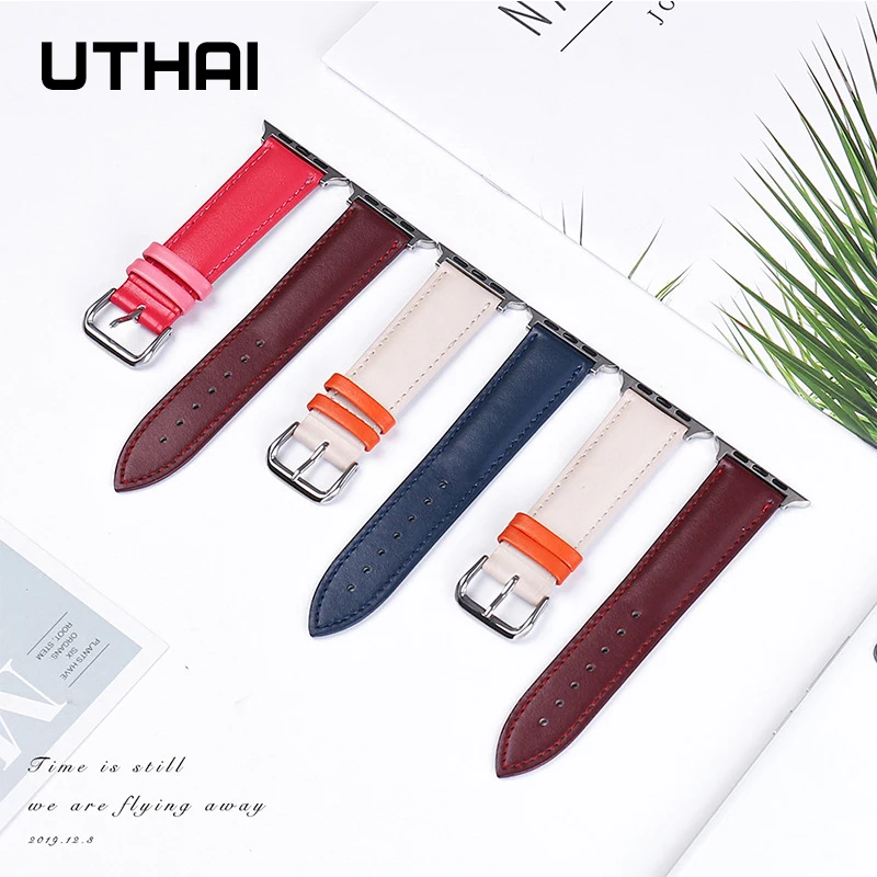 UTHAI P58 Ремешки для наручных часов кожаный ремешок Apple подходит iWatch 1/2/3/4/5