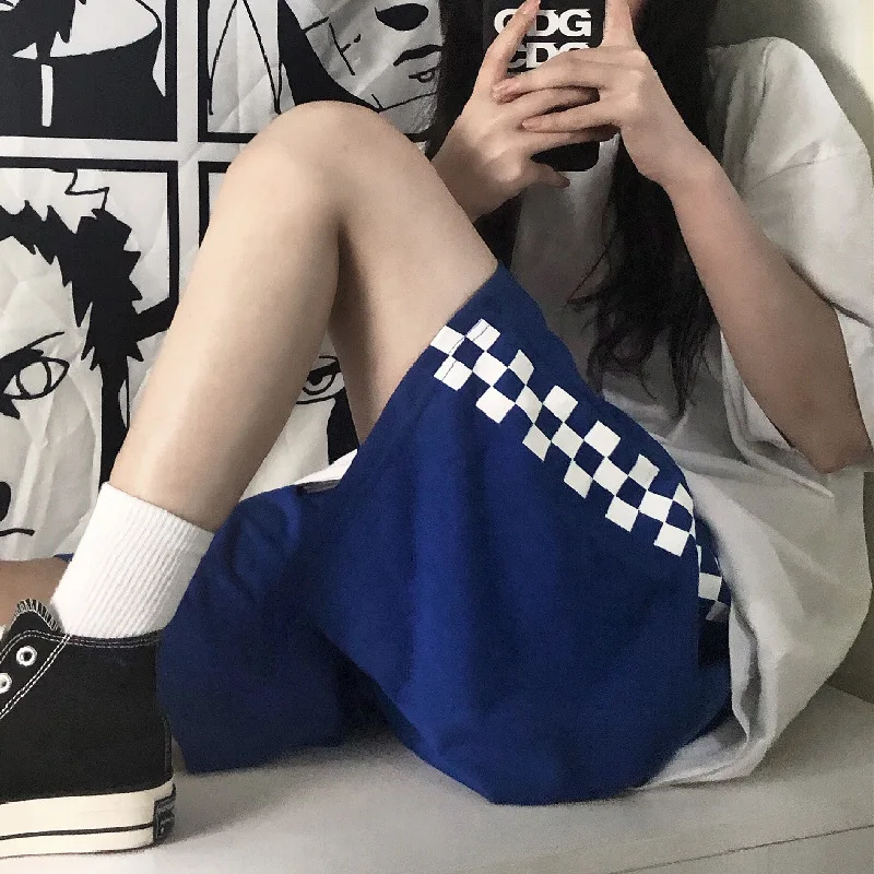 

2021 New Lattice Fashionable Beach Solid Color Short Simple Oversized Casual Shorts Women Loose Summer Shorts sports unisex BF