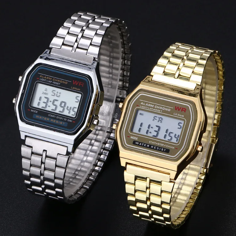 

Часы наручные цифровые для мужчин и женщин, спортивные электронные светодиодные в стиле милитари, золотистые Серебристые черные, в винтажн...