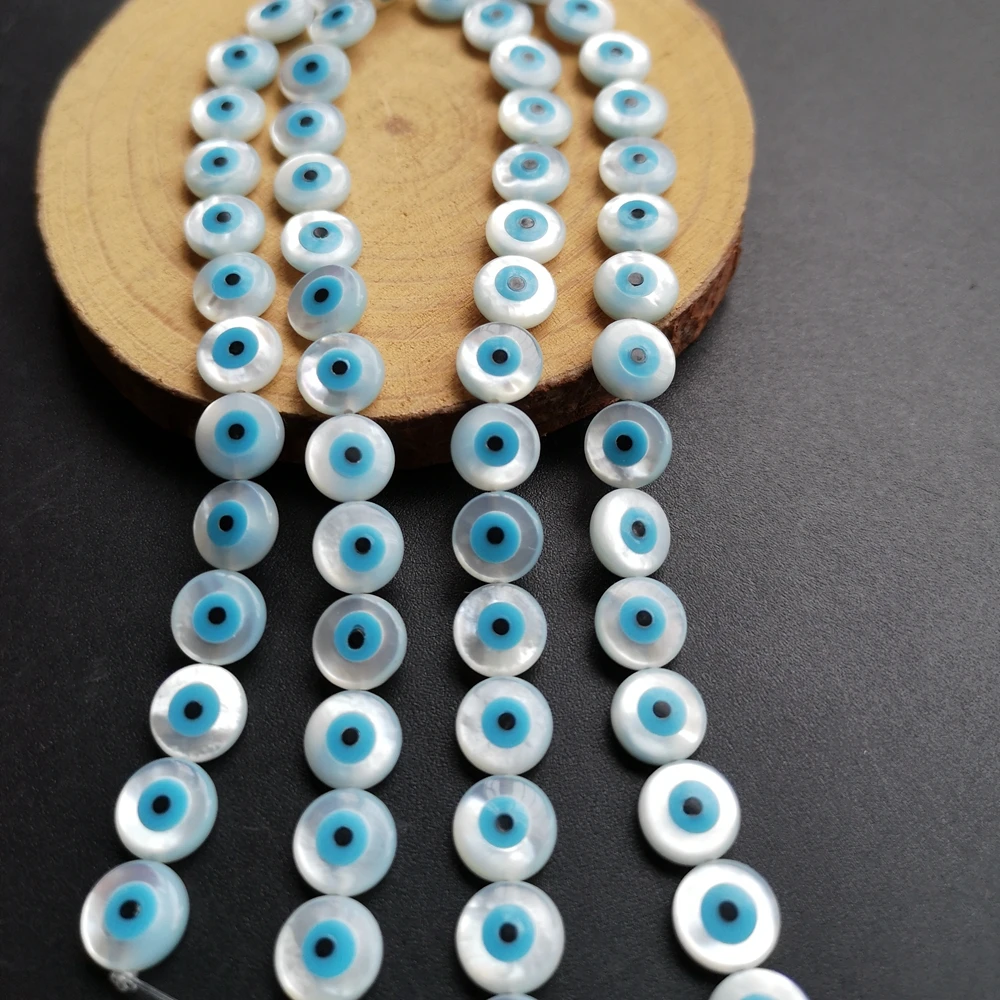 50pcs/lot  8mm round  blue Evil Eye MOP Beads Natural round  Blue evil Eye Mother of Pearl Shell Beads for DIY  Jewelry