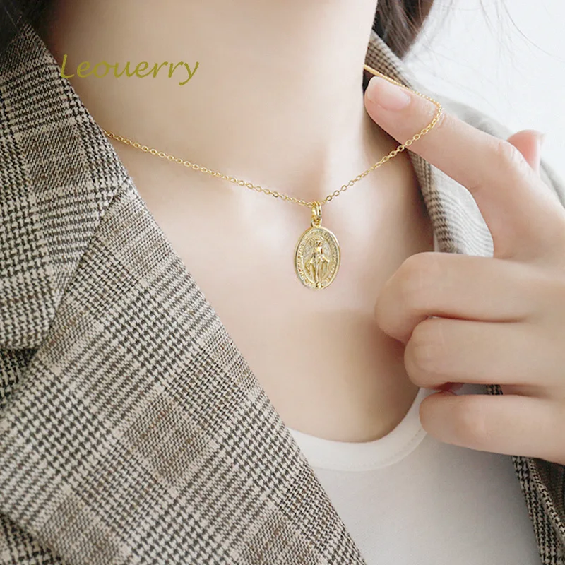Leouerry 925 пробы Серебряное ожерелье Девы Марии монета с портретом 18K позолоченное ожерелье с подвеской на ключичную цепочку женское ювелирное изделие
