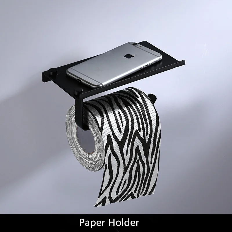 paper holder Аксессуары для ванной комнаты полотенцесушитель бумажный держатель, вешалка для полотенец, держатель для туалетной щетки, держатель для полотенец алюминиевый черный набор аксессуаров для ванной комнаты - Цвет: paper holder