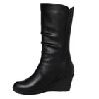Зимние теплые ботинки на меху женские ботинки женская обувь на высоком каблуке с боковой молнией черные женские ботинки на танкетке