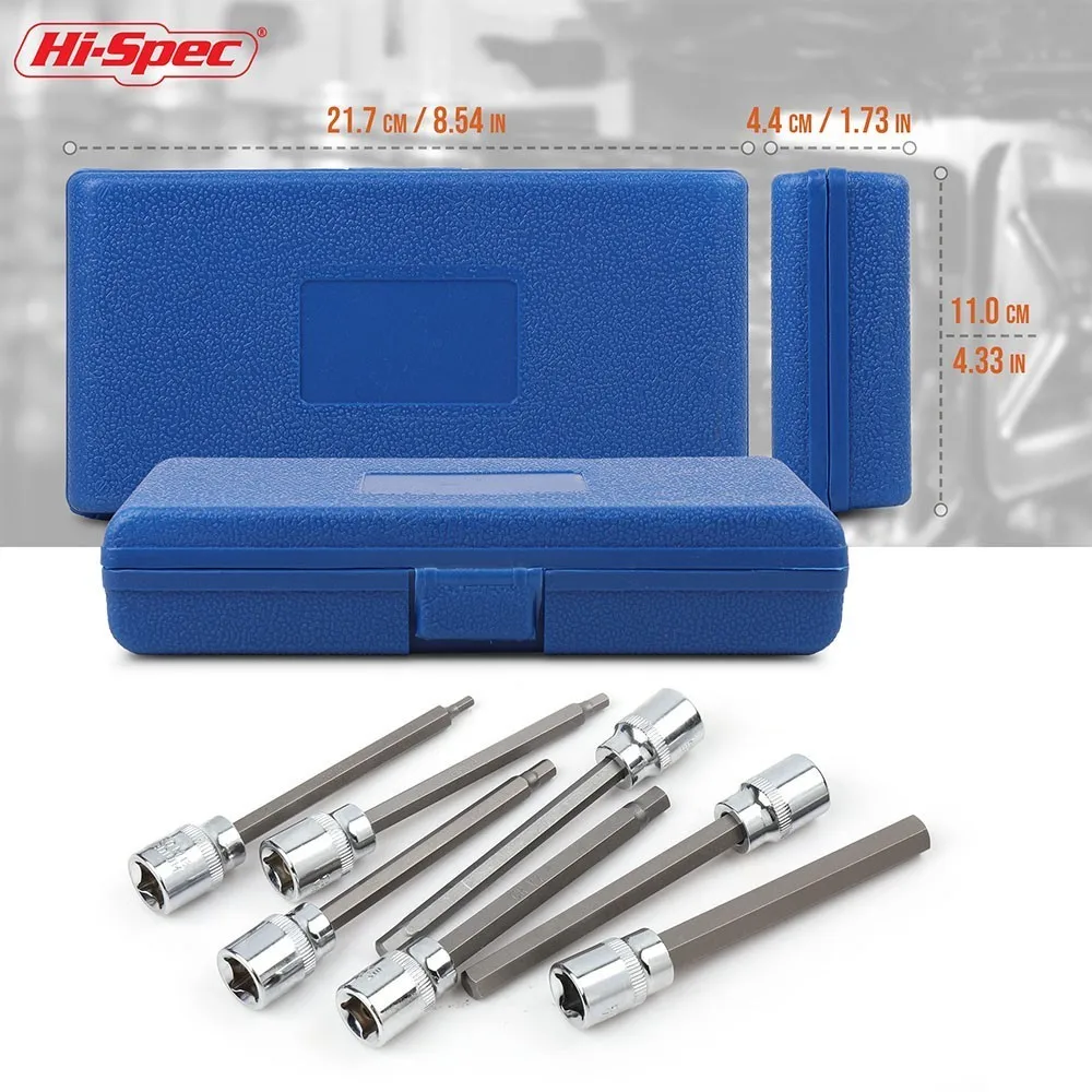 

7pc 3/8 Extra Long Socket Set 110mm Socket Adatper For Torque Socket Wrench Hex Allen Key Screwdriver Bit Set 3-10mm