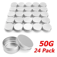 24pcs empty metal aluminum round tin cans box silver cosmetic cream jar pot case storing spices herbs container screw thread lip