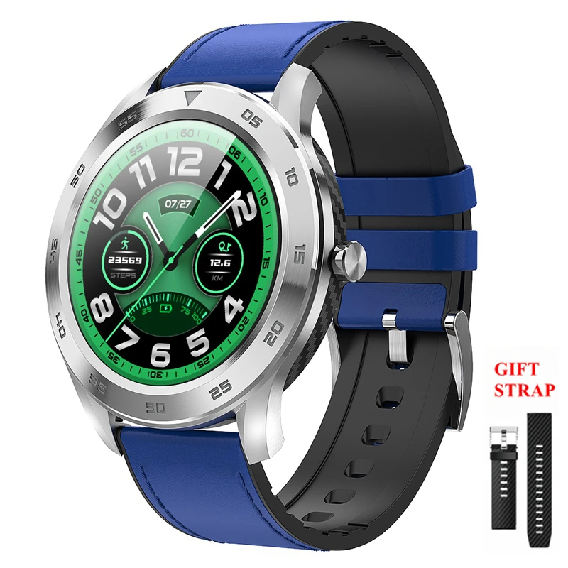 blue leather LYKRY DT98 Bluetooth Вызов Смарт часы полный экран сенсорный IP68 Водонепроницаемый PPG сердечного ритма кровяного давления монитор для xiaomi huawei - Цвет: blue leather