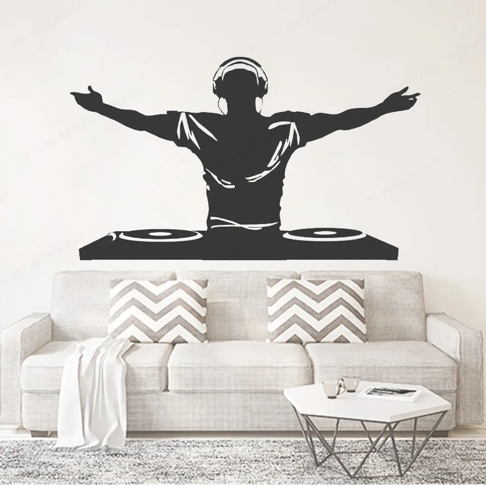 Виниловая настенная наклейка YOYOYU DJ Music Disco наушники ночные клубы художественные наклейки для гостиной съемные фрески HL158 on.