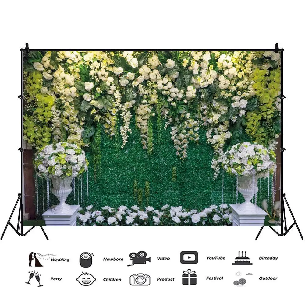 

Green Plants Flower Wall Wedding Photography Backdrop Marriage Event Party Celebration Stage Photo Backgrounds